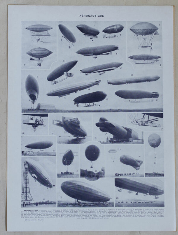 Planche originale de 1928 "L’aéronautique avions et dirigeables" Pièce rare et authentique, idéale pour décoration ou collection