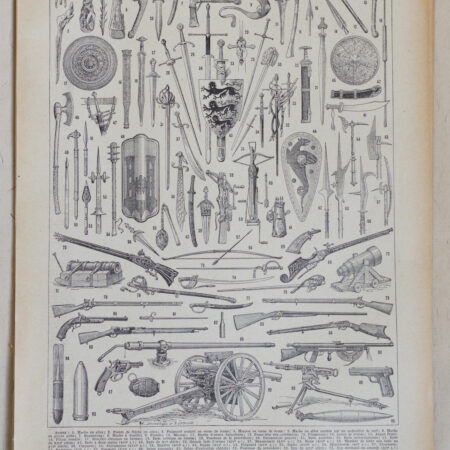 Planche originale de 1928 "Les Armes à travers les âges" – Larousse du XXe Siècle
