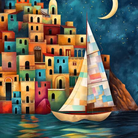 Tableau la Citadelle Marine | Paysage de ville maritime, Voilier et village ancien