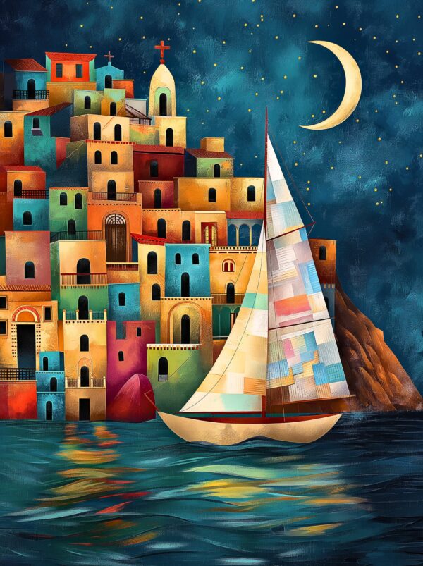 Tableau la Citadelle Marine | Paysage de ville maritime, Voilier et village ancien