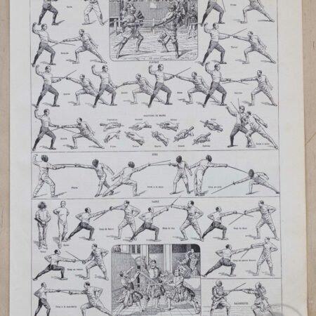 Planche originale "L'Escrime : Art et Technique du Fleuret, de l'Épée et du Sabre", Larousse du XXe Siècle, 1930