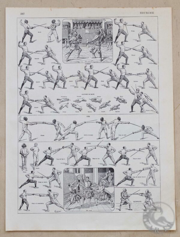 Planche originale "L'Escrime : Art et Technique du Fleuret, de l'Épée et du Sabre", Larousse du XXe Siècle, 1930