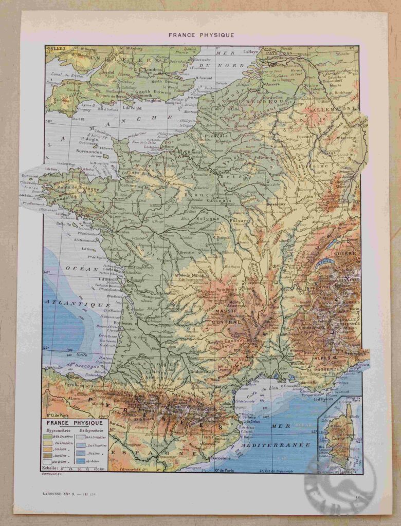 Cartes anciennes de la France, Physique & Agricole, 1930, décoration vintage