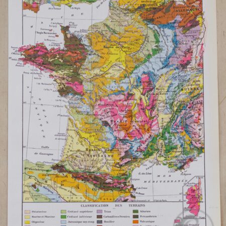 Cartes anciennes de la France, Géologie & Minière, Larousse 1930, Décoration vintage et éducative !