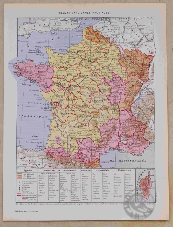 Cartes anciennes de la France, Anciennes provinces & Industrielle, Larousse 1930 – Décoration vintage et fascinante !