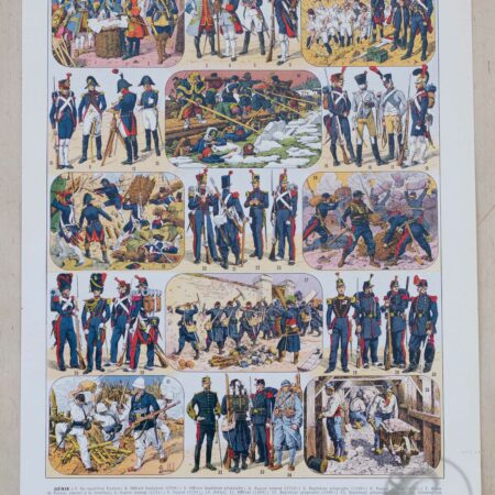 Planche vintage "Génie & Gendarmerie – Uniformes historiques" – Larousse 1930