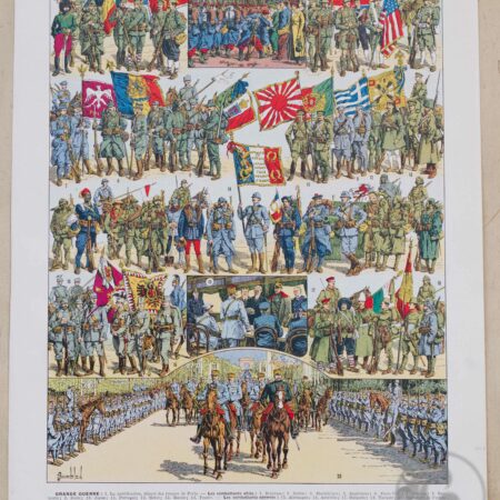 Planche vintage "Grande Guerre 1914-1918 : Uniformes & Carte du Monde" – Larousse 1930