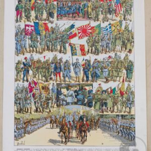 Planche vintage "Grande Guerre 1914-1918 : Uniformes & Carte du Monde" 1930