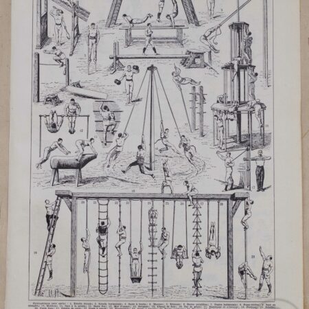 Planche vintage "Gymnastique & Sports, Exercices d'époque", Larousse 1930