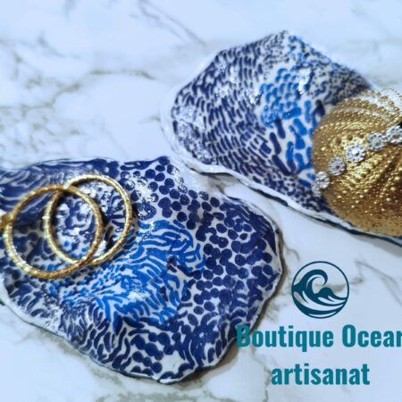 Porte-couteaux en Coquille d'Huitre Naturelle, art en coquillage d'huître, décoré main "Grand Bleu" - Porte Baguettes  artisanat de la mer