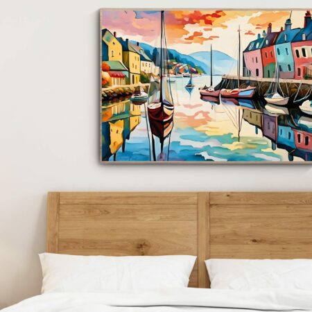 Affiche murale Port de Plaisance Bretagne | Paysage de ville française, Vue sur les bateaux et Mer - Déco Unique Murale Cosy et Maritime