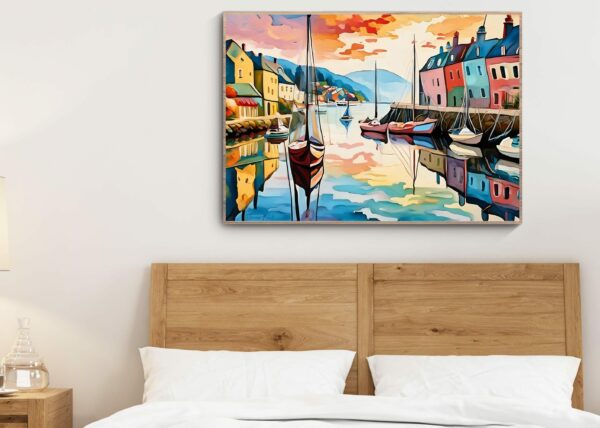 Affiche murale Port de Plaisance Bretagne | Paysage de ville française, Vue sur les bateaux et Mer - Déco Unique Murale Cosy et Maritime