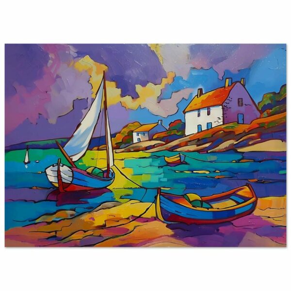 Poster premium en papier semi-brillant, la petite maison et les bateaux, paysage de Bretagne, reproduction sur papier semi-brillant