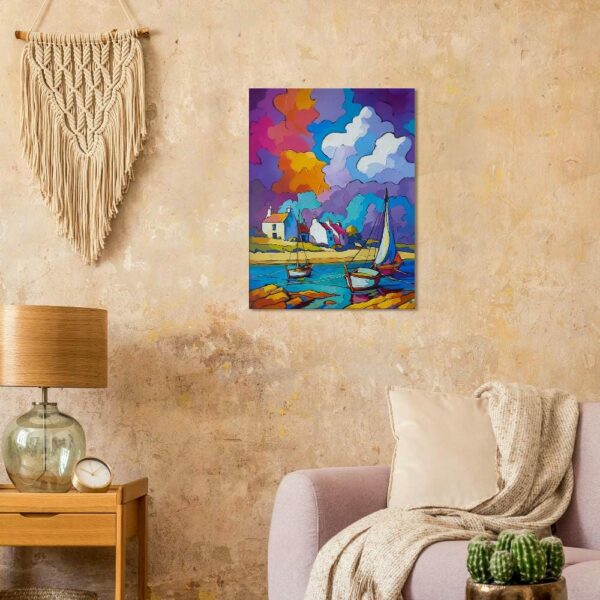 Toile sur chassis, Voilier à l'Ancre, paisible rivage breton, la lumière de la Bretagne - Reproduction impression sur toile