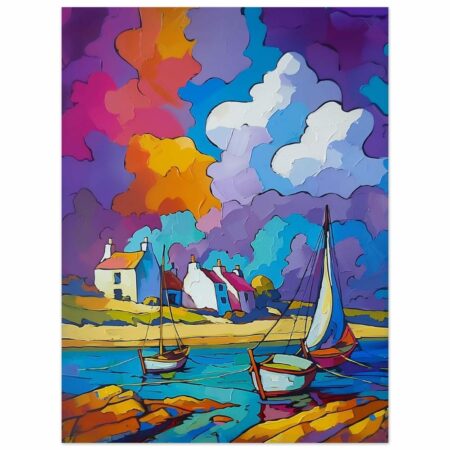 Poster classique en papier mat Voilier à l'Ancre, paisible rivage breton, la lumière de la Bretagne