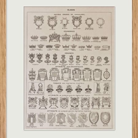 Planche héraldique originale de 1928 "Les blasons" Pièce rare et authentique, idéale pour décoration ou collection