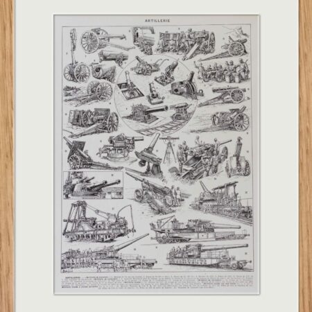 Planche originale de 1928 "L’Artillerie" – Voyage historique à travers les canons et l’armement