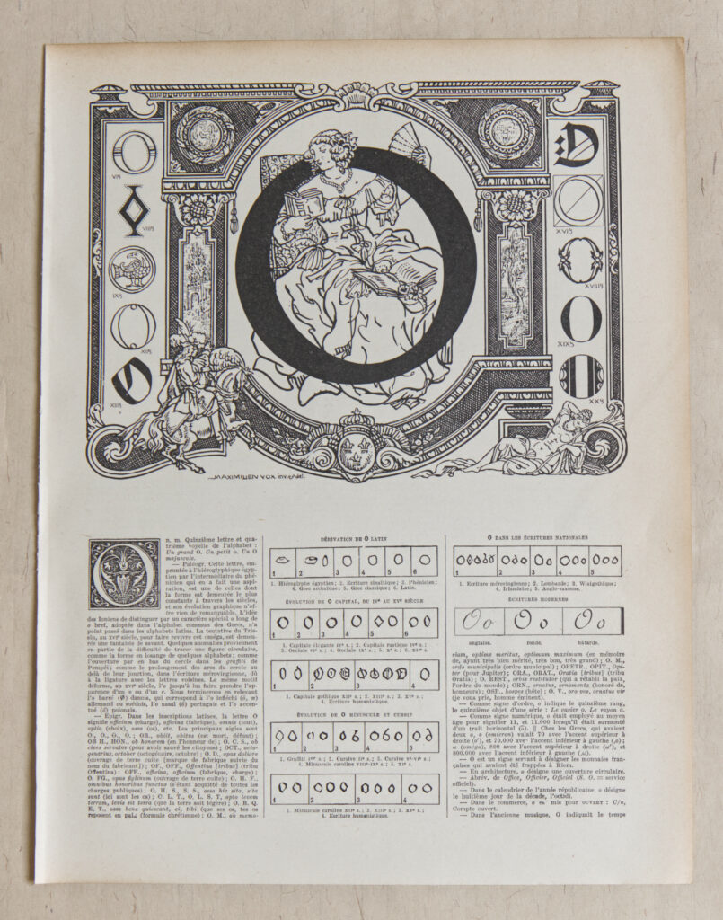 Planche originale de 1932 illustrée sur la typographie de la lettre O, Maximilien Vox