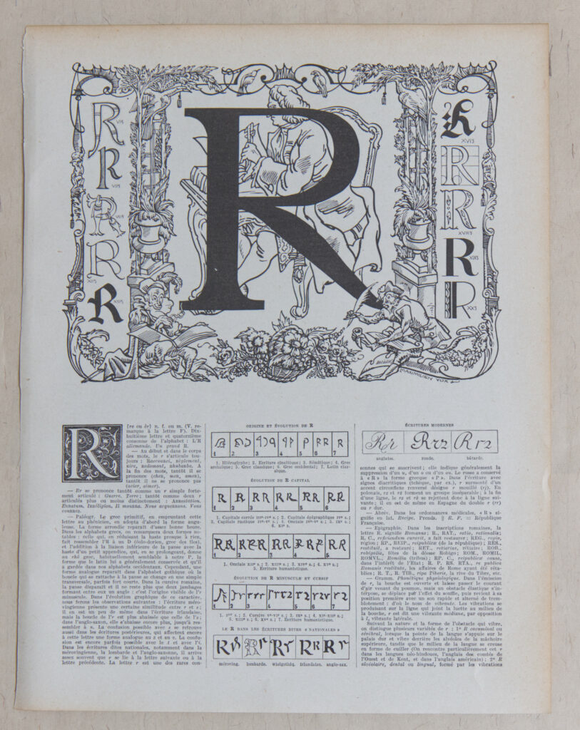 Planche originale de 1932 illustrée sur la typographie de la lettre R , Maximilien Vox