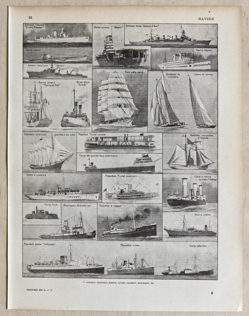Planche originale "Les Navires" (1930) – Illustration vintage ancienne 24 cm x 31,5 cm
