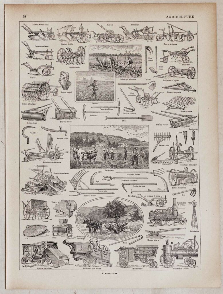 Planche originale L'agriculture et ses machines: guide historique et technique