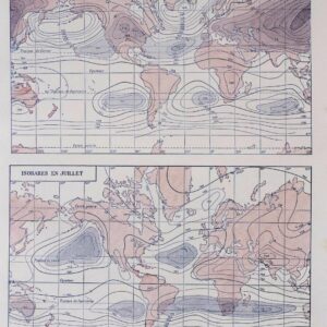 Carte climatique historique isobares et isothermes monde, 1930