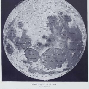 Carte de la Lune & Phases photographiques, planche encyclopédique originale 1930