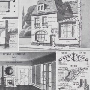 Maison française, plan, façade, villa, intérieur: planche encyclopédique originale 1930.