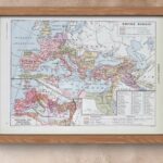 empire romain, carte historique en couleurs et art romain, planche encyclopédique originale 1930
