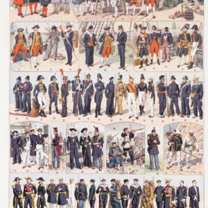 Uniformes marine française 1690-1930: planche encyclopédique originale couleurs 1930