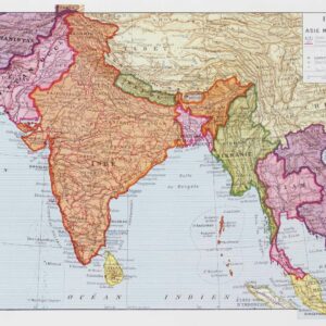Inde indépendante, carte 1947 Asie méridionale, planche encyclopédique originale