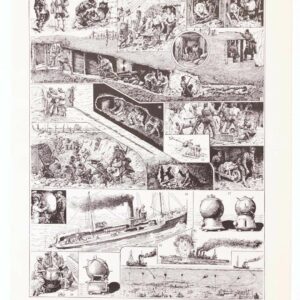 Guerre de mines terrestre et navale: planche encyclopédique originale 1930