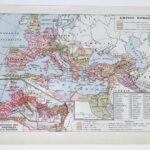 empire romain, carte historique en couleurs et art romain, planche encyclopédique originale 1930