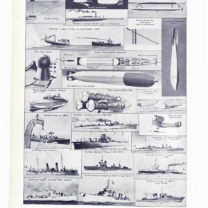 sous marins et torpilleurs, de 1776 au surcouf, planche encyclopédique originale 1930