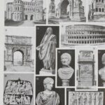 empire romain, carte historique en couleurs et art romain, planche encyclopédique originale 1930