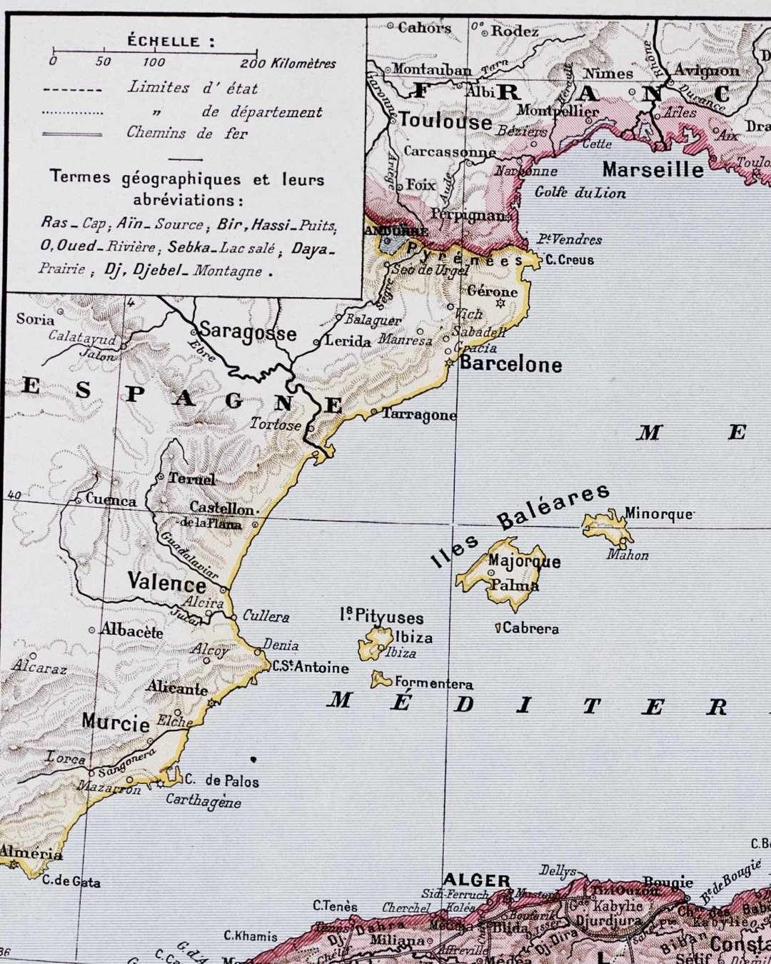 carte ancienne algérie, planche originale années 1930