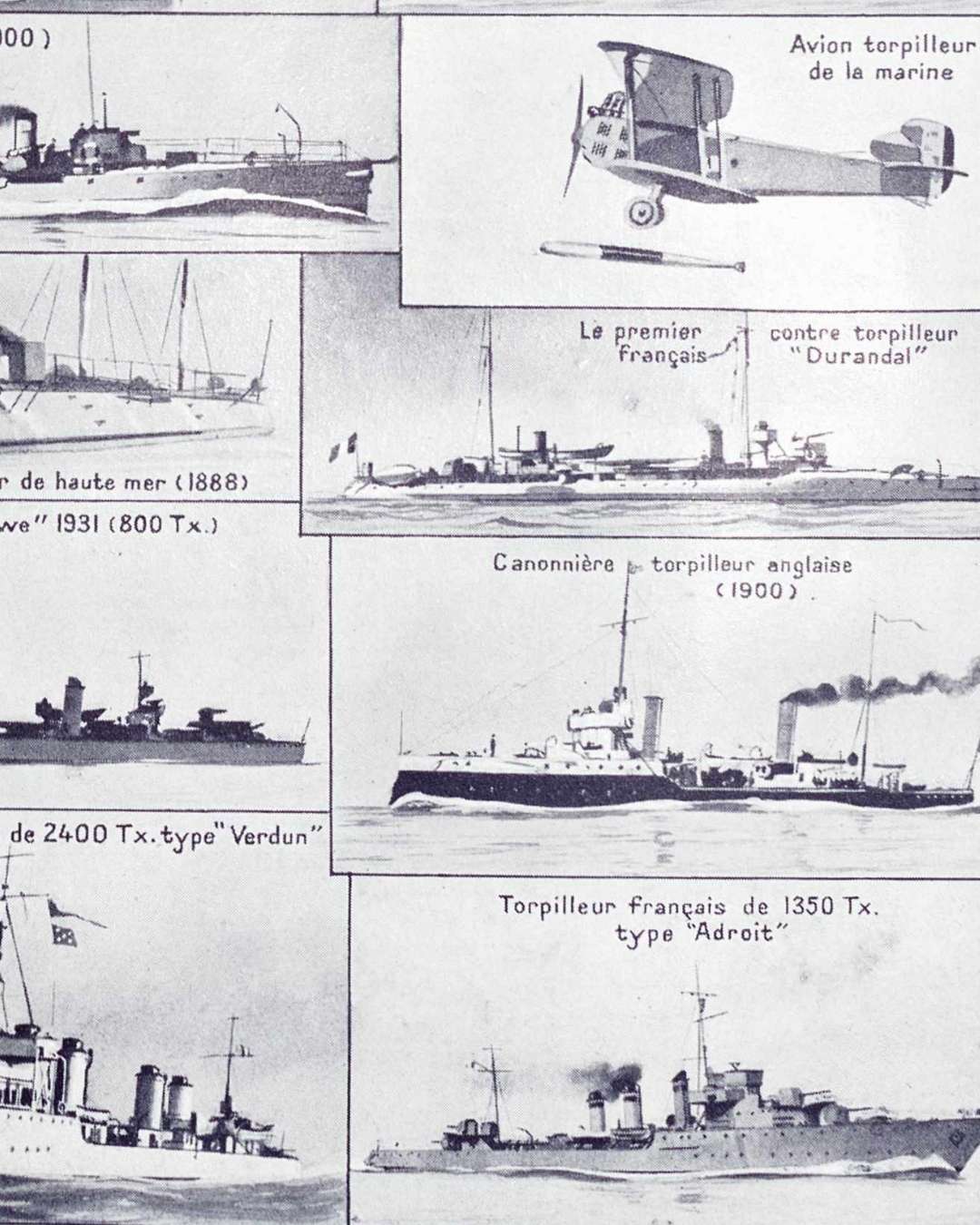 sous marins et torpilleurs, de 1776 au surcouf, planche encyclopédique originale 1930