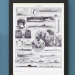 sous marins et torpilleurs, de 1776 au surcouf, planche encyclopédique originale 1930