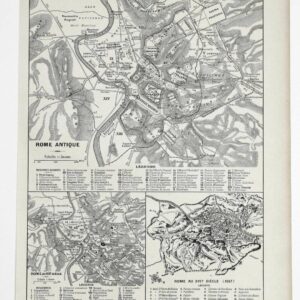 rome antique, médiévale et renaissance, trois plans historiques, planche originale 1930