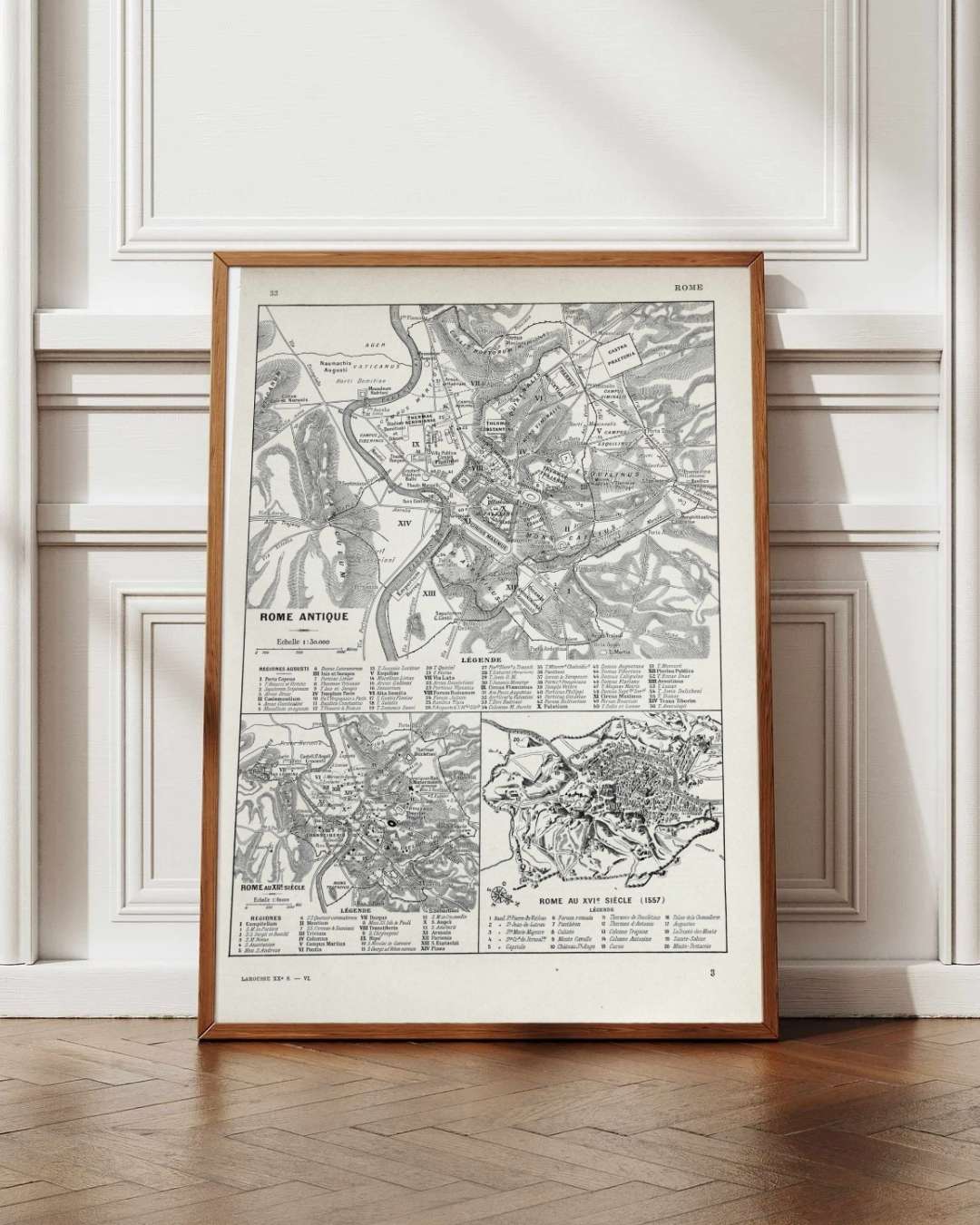 rome antique, médiévale et renaissance, trois plans historiques, planche originale 1930