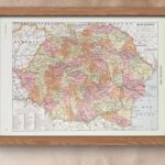 grande roumanie 1939, carte politique en couleurs et carte économique, planche encyclopédique originale