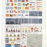 signalisation maritime, routière et militaire, planche encyclopédique originale couleurs 1930
