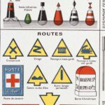 signalisation maritime, routière et militaire, planche encyclopédique originale couleurs 1930