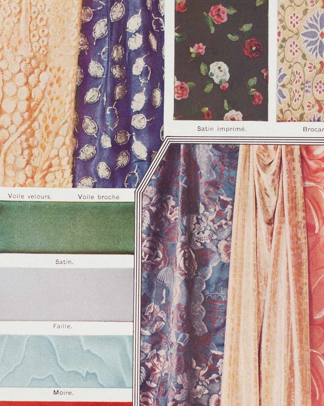 soieries, 22 tissus en couleurs et fabrication de la soie, planche 1930
