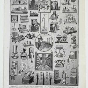 télégraphe, téléphone et t.s.f., de chappe à marconi, planche encyclopédique originale 1930