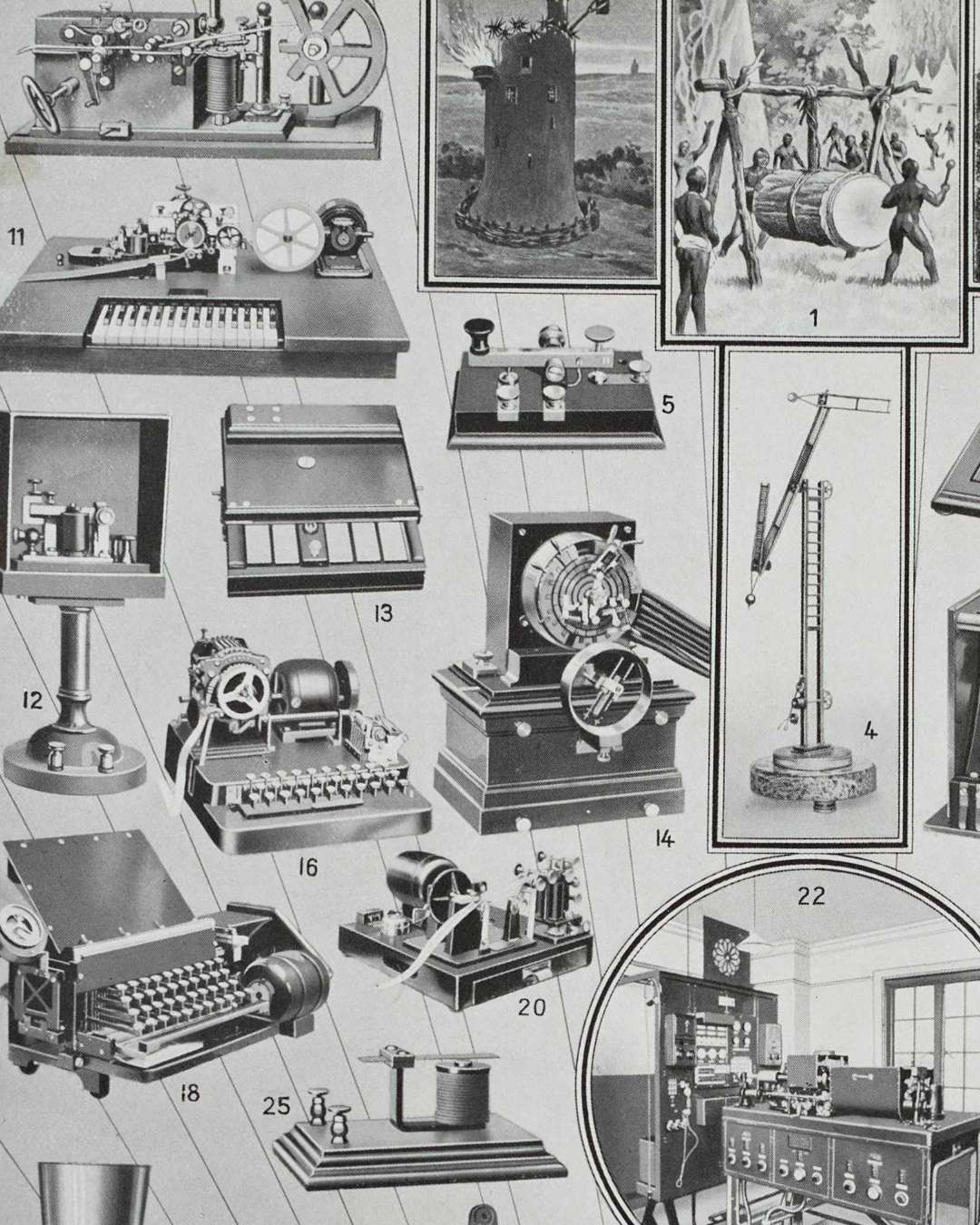télégraphe, téléphone et t.s.f., de chappe à marconi, planche encyclopédique originale 1930