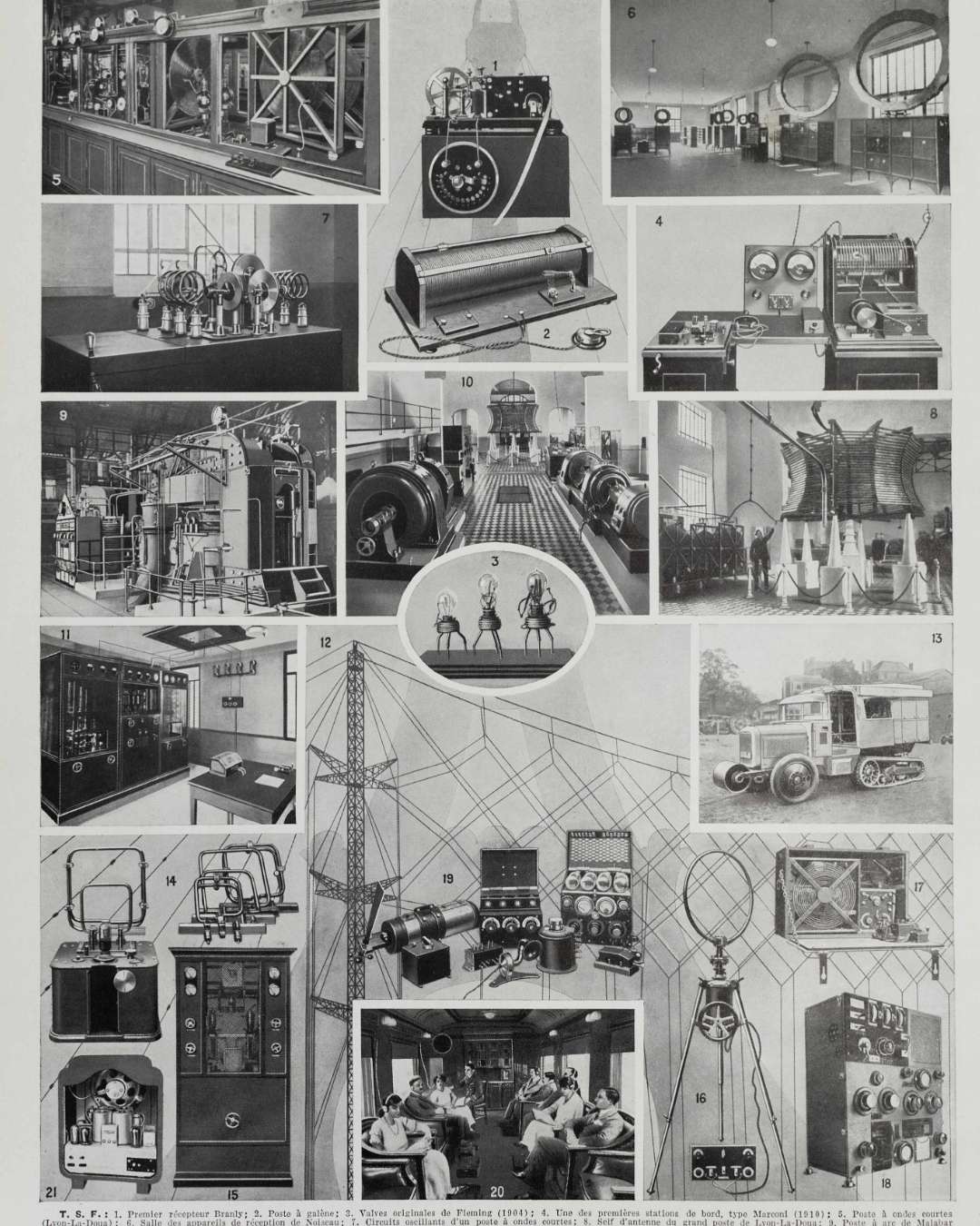 télégraphe, téléphone et t.s.f., de chappe à marconi, planche encyclopédique originale 1930