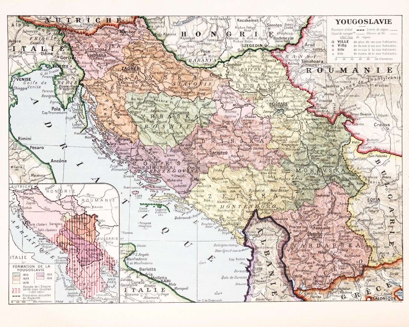 yougoslavie carte 1939, belgrade zagreb sarajevo, demoulin