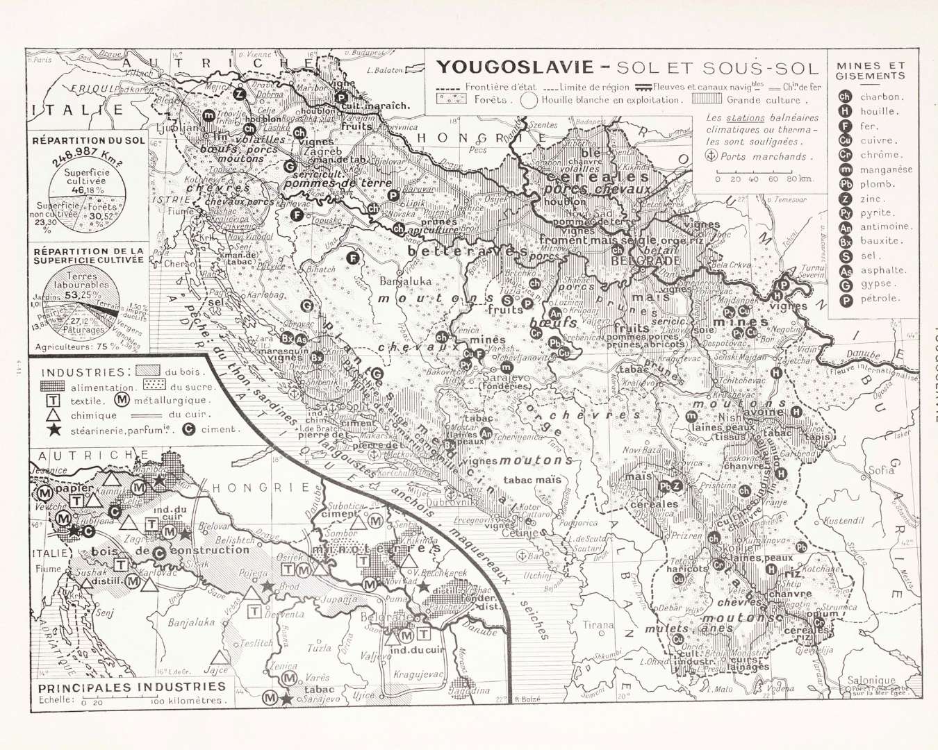 yougoslavie carte 1939, belgrade zagreb sarajevo, demoulin