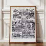 planche ancienne abattoir, gravure originale années 1930